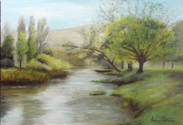 Painting titled "Etang au petit matin" by Arnaud Montenon, Original Artwork, Pastel