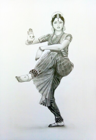 Dessin intitulée "Danseuse indienne" par Arnaud Montenon, Œuvre d'art originale, Graphite