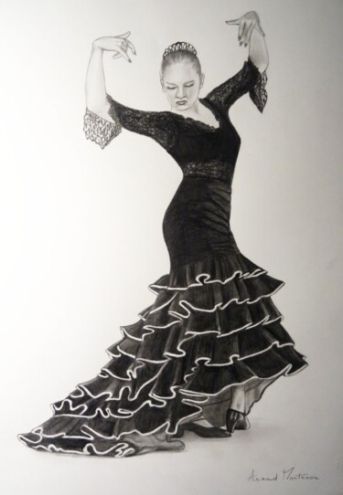 Σχέδιο με τίτλο "Flamenco" από Arnaud Montenon, Αυθεντικά έργα τέχνης, Γραφίτης