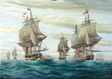 Pittura intitolato "Bataille navale." da Arnaud Montenon, Opera d'arte originale, Olio