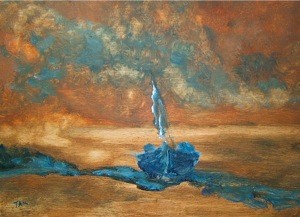 Painting titled ""Le bateau bleu"" by Arnaud Thévenin, Original Artwork, Oil