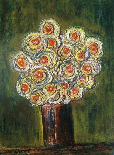 Peinture intitulée ""Là bouquet jaune"" par Arnaud Thévenin, Œuvre d'art originale, Huile