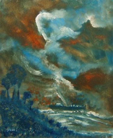 Peinture intitulée ""Tempête bretonne"" par Arnaud Thévenin, Œuvre d'art originale, Huile