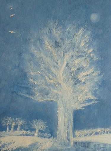 Peinture intitulée ""Le chêne en hiver"" par Arnaud Thévenin, Œuvre d'art originale, Huile
