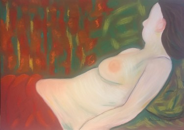 Drawing titled "Femme nue allongée" by Arnaud Van Eycken, Original Artwork, Pastel