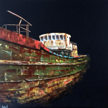 Malerei mit dem Titel "Old boat" von Arnaud Verhulst, Original-Kunstwerk, Acryl