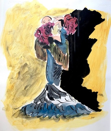 Картина под названием "Flamenco 2" - Arnaud Faugas, Подлинное произведение искусства, Акварель