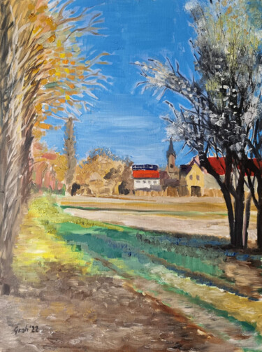 Painting titled "Frühling in Hochsta…" by Arne Groh, Original Artwork, Oil