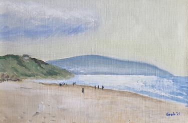 Pintura intitulada "Strand von Deauville" por Arne Groh, Obras de arte originais, Óleo Montado em Cartão