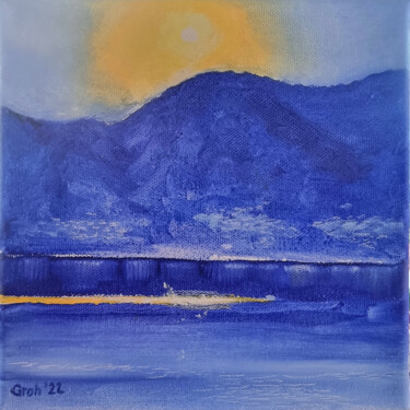 Painting titled "Abend am Lago Maggi…" by Arne Groh, Original Artwork, Oil Mounted on Wood Stretcher frame