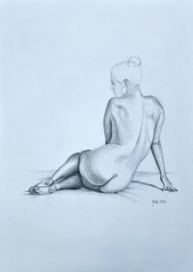 Zeichnungen mit dem Titel "Rückenakt II Studie" von Arne Groh, Original-Kunstwerk, Bleistift