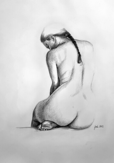 Zeichnungen mit dem Titel "Rückenakt III Studie" von Arne Groh, Original-Kunstwerk, Bleistift