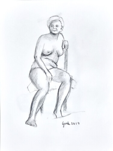 Tekening getiteld "weiblicher Akt sitz…" door Arne Groh, Origineel Kunstwerk, Houtskool