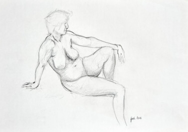 Zeichnungen mit dem Titel "Sitzender Akt II" von Arne Groh, Original-Kunstwerk, Bleistift