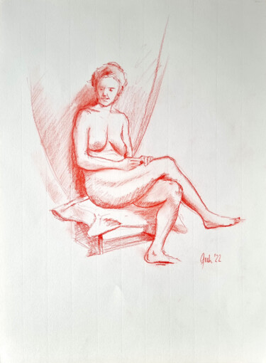 Dessin intitulée "Sitzender Akt VI" par Arne Groh, Œuvre d'art originale, Pastel