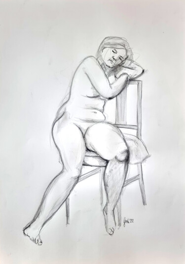 Zeichnungen mit dem Titel "Sitzender Akt VII" von Arne Groh, Original-Kunstwerk, Bleistift