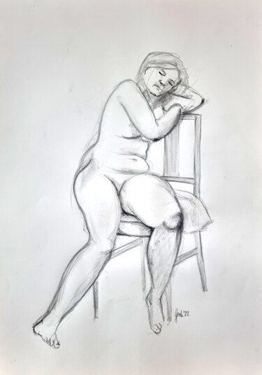 Dessin intitulée "Sitzender Akt VII" par Arne Groh, Œuvre d'art originale, Crayon