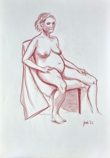 Zeichnungen mit dem Titel "Sitzende Nackte" von Arne Groh, Original-Kunstwerk, Bleistift