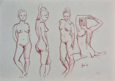 Zeichnungen mit dem Titel "Aktgruppe IV" von Arne Groh, Original-Kunstwerk, Pastell