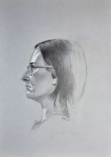 Zeichnungen mit dem Titel "Frau mit Brille" von Arne Groh, Original-Kunstwerk, Bleistift