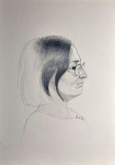 Zeichnungen mit dem Titel "Frau mit Brille II" von Arne Groh, Original-Kunstwerk, Bleistift