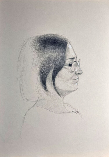 Dessin intitulée "Frau mit Brille II" par Arne Groh, Œuvre d'art originale, Crayon