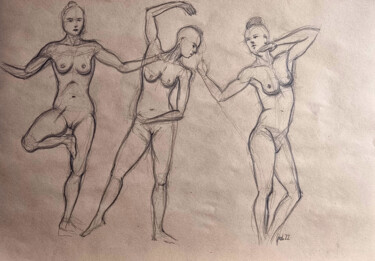 Dessin intitulée "weibliche Aktgruppe" par Arne Groh, Œuvre d'art originale, Crayon