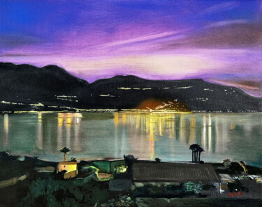 Malerei mit dem Titel "Nacht am See" von Arne Groh, Original-Kunstwerk, Öl Auf Keilrahmen aus Holz montiert