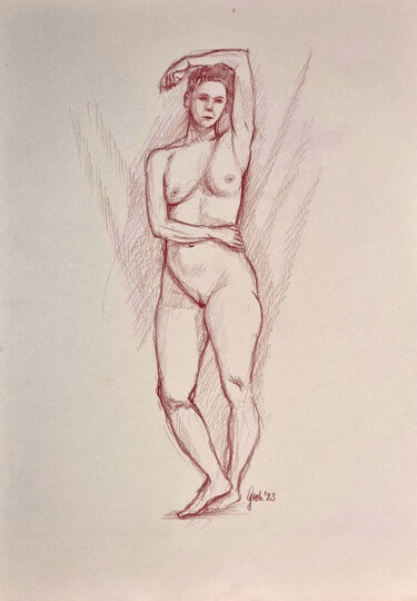 Dessin intitulée "weiblicher stehende…" par Arne Groh, Œuvre d'art originale, Crayon