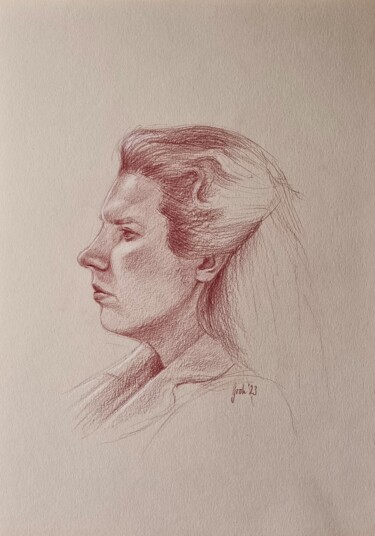 Drawing titled "Mädchen im Profil" by Arne Groh, Original Artwork, Pencil
