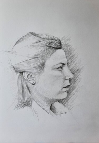 Zeichnungen mit dem Titel "Mädchen im Profil II" von Arne Groh, Original-Kunstwerk, Bleistift