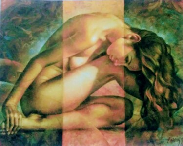 Pintura titulada "Reflexión nudista" por Arney Cardenas, Obra de arte original, Oleo