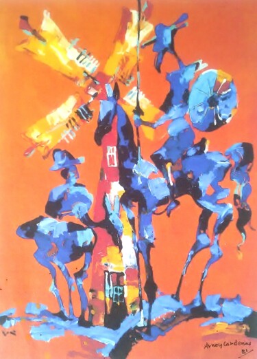 Schilderij getiteld "Quijotesco" door Arney Cardenas, Origineel Kunstwerk, Olie