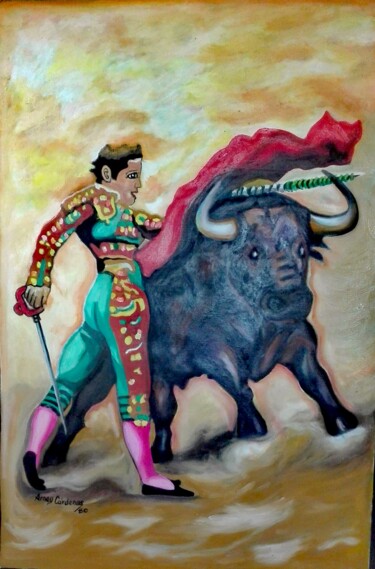 Pintura intitulada "FIESTA BRAVA" por Arney Cardenas, Obras de arte originais, Óleo Montado em Armação em madeira