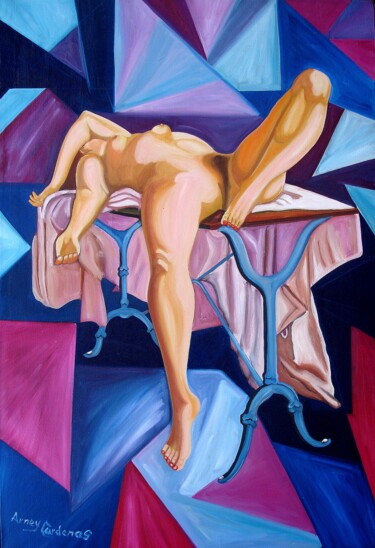 Painting titled "Naked Desnudo" by Arney Cardenas, Original Artwork, Oil Mounted on Wood Stretcher frame