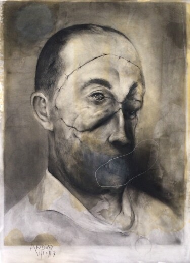 Zeichnungen mit dem Titel "broken face 1" von Arno Andrey, Original-Kunstwerk, Kohle