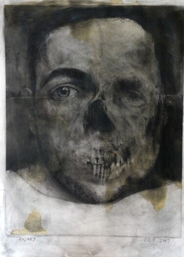 Zeichnungen mit dem Titel "broken face 3" von Arno Andrey, Original-Kunstwerk, Kohle