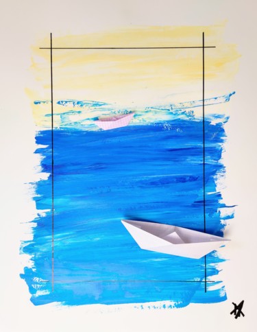 Painting titled "Paper Boats" by Arnaud Gabriel Manette, Original Artwork, Acrylic