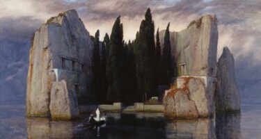 Painting titled "L'île des morts" by Arnold Böcklin, Original Artwork, Oil