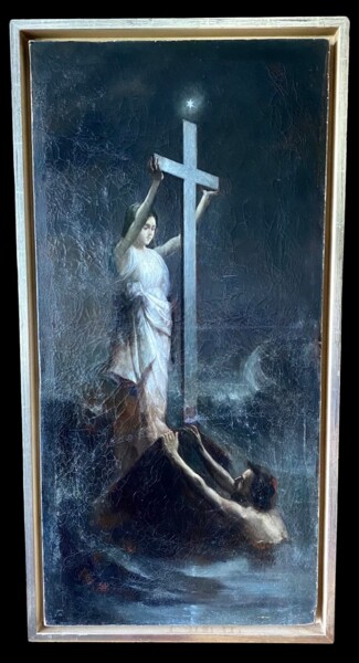 绘画 标题为“Lady with Cross” 由Arnold Böcklin, 原创艺术品, 油 安装在木质担架架上