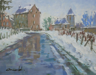 Painting titled "Etude paysage hiver…" by Christian Arnould, Original Artwork, Oil