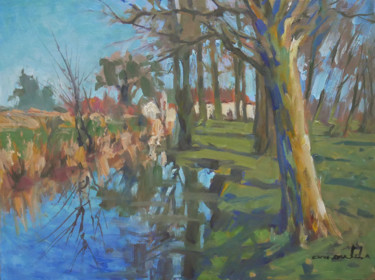 Peinture intitulée "Bord de rivière (hu…" par Christian Arnould, Œuvre d'art originale, Huile