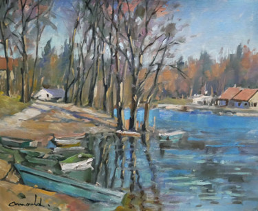 Peinture intitulée "Un étang dans les V…" par Christian Arnould, Œuvre d'art originale, Huile