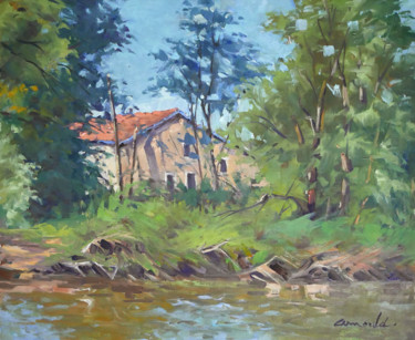 Painting titled "Notre maison au bor…" by Christian Arnould, Original Artwork, Oil