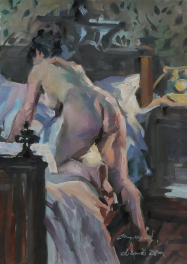Malerei mit dem Titel "Ma femme d'après Zo…" von Christian Arnould, Original-Kunstwerk, Öl
