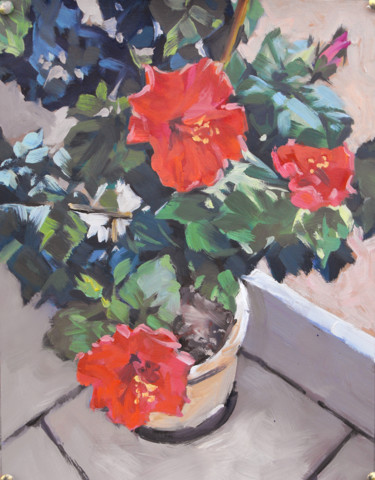 Painting titled "Hibiscus" by Christian Arnould, Original Artwork, Oil