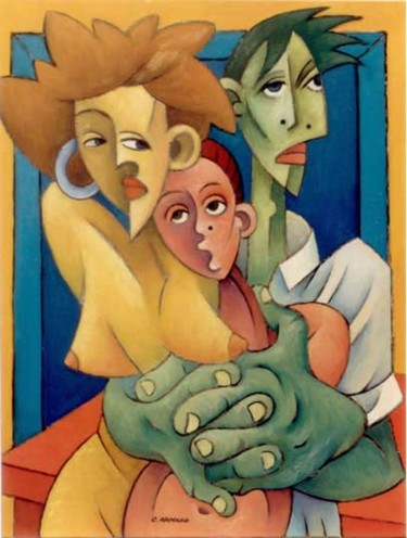 Painting titled "peinture-famille" by Christian Arnould, Original Artwork, Acrylic