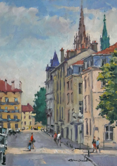 Schilderij getiteld "Rue d'Amerval ce ma…" door Christian Arnould, Origineel Kunstwerk, Olie