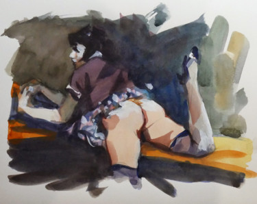 Painting titled "Nu coquin "Aquarell…" by Christian Arnould, Original Artwork, Watercolor