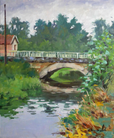Peinture intitulée "Le petit pont par t…" par Christian Arnould, Œuvre d'art originale, Huile
